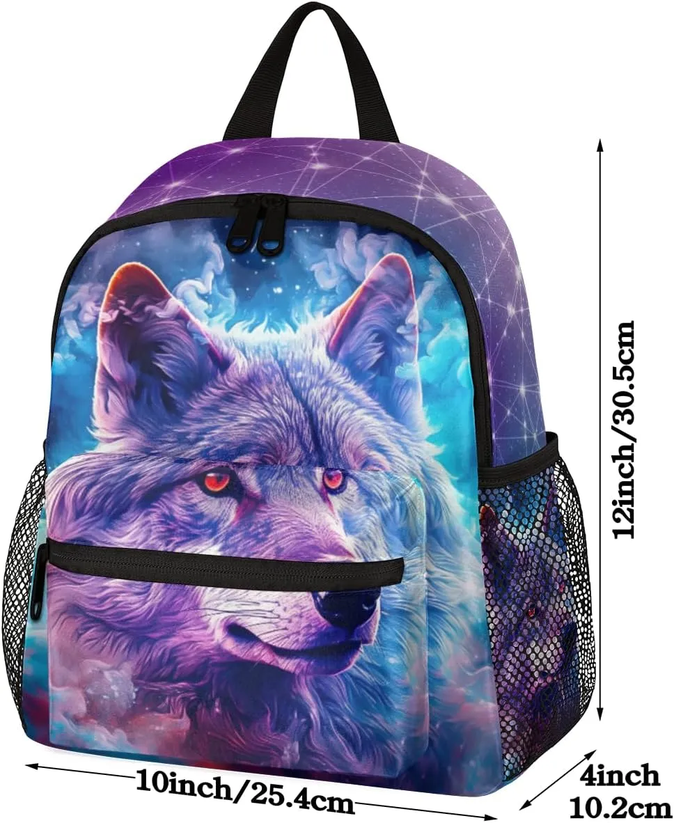 Kids Backpack for Boys Wolf Cute Animal Boys School Backpacks Teens, Kindergarten Elementary Kids Toddler Bookbag Mochilas Escolares Para Niñas 12in Mini Preschool Cute Starry Sky Travel Backpack