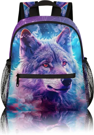 Kids Backpack for Boys Wolf Cute Animal Boys School Backpacks Teens, Kindergarten Elementary Kids Toddler Bookbag Mochilas Escolares Para Niñas 12in Mini Preschool Cute Starry Sky Travel Backpack