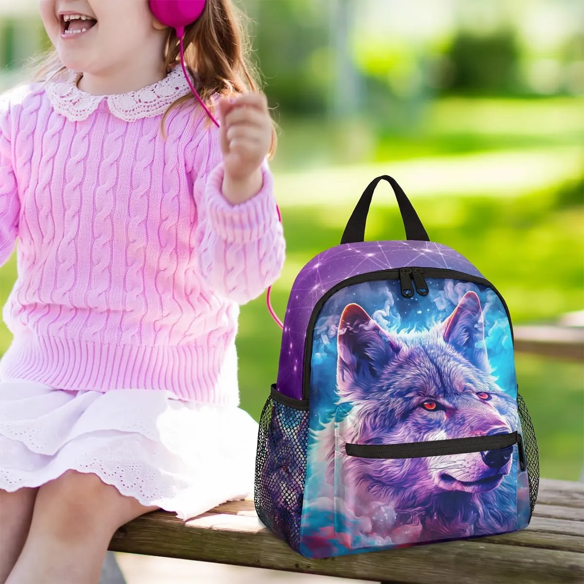 Kids Backpack for Boys Wolf Cute Animal Boys School Backpacks Teens, Kindergarten Elementary Kids Toddler Bookbag Mochilas Escolares Para Niñas 12in Mini Preschool Cute Starry Sky Travel Backpack
