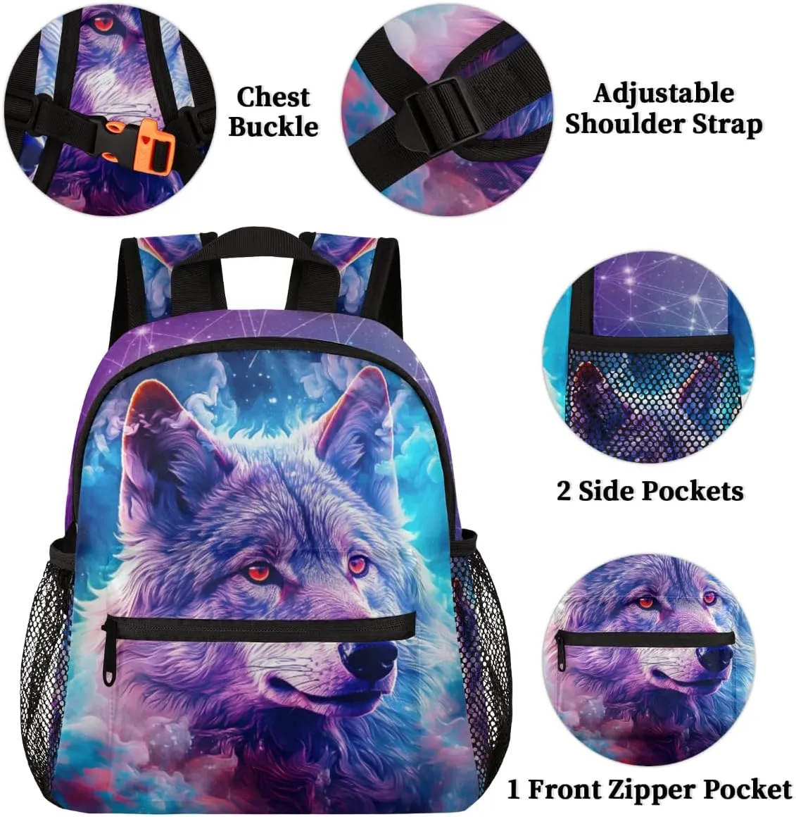 Kids Backpack for Boys Wolf Cute Animal Boys School Backpacks Teens, Kindergarten Elementary Kids Toddler Bookbag Mochilas Escolares Para Niñas 12in Mini Preschool Cute Starry Sky Travel Backpack