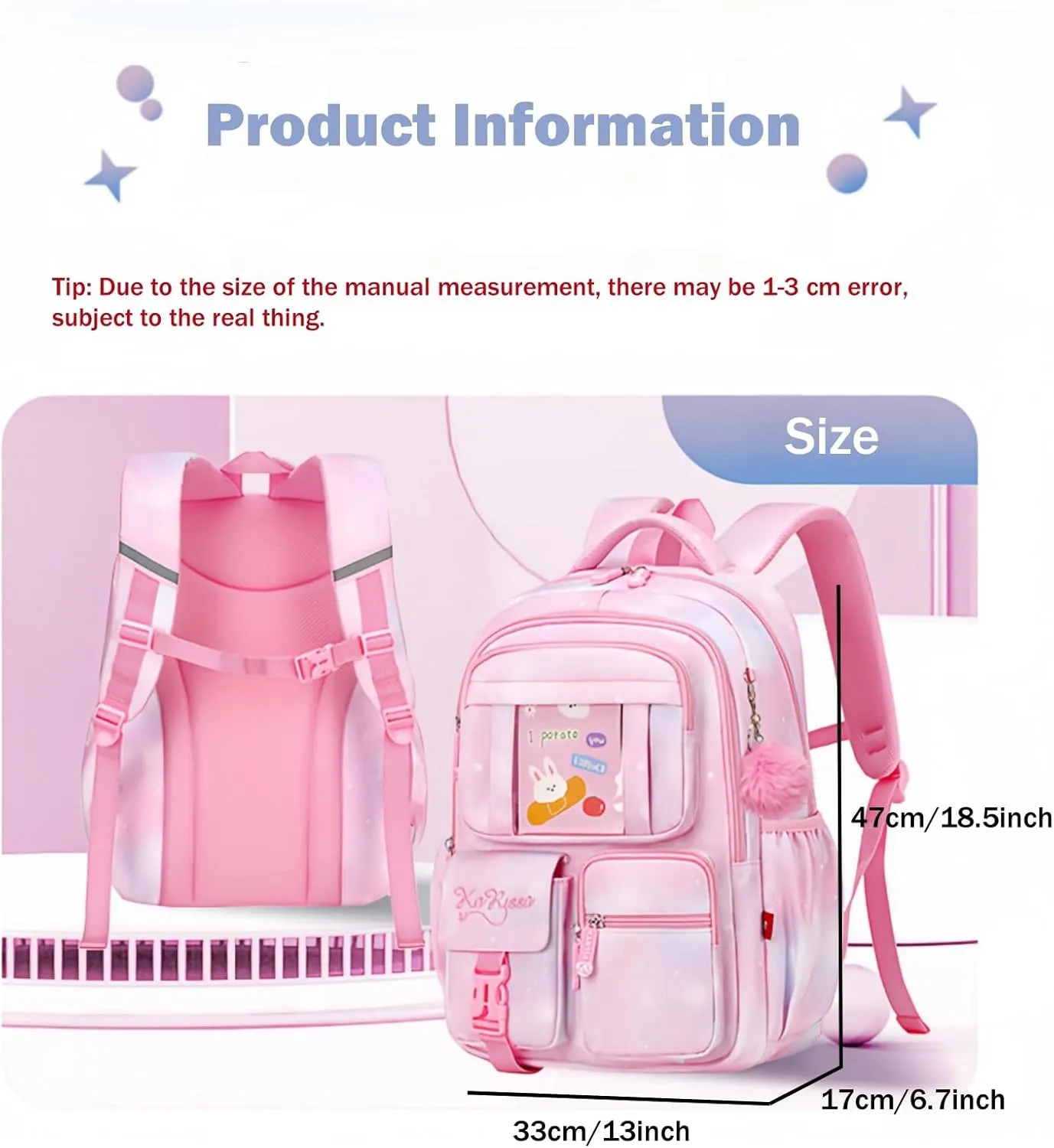 Kids Backpack for Girls Cute School Bag for Girls Elementary Middle School Students Book Bag Purple Teens Back Pack