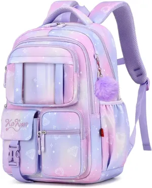 Kids Backpack for Girls Cute School Bag for Girls Elementary Middle School Students Book Bag Purple Teens Back Pack