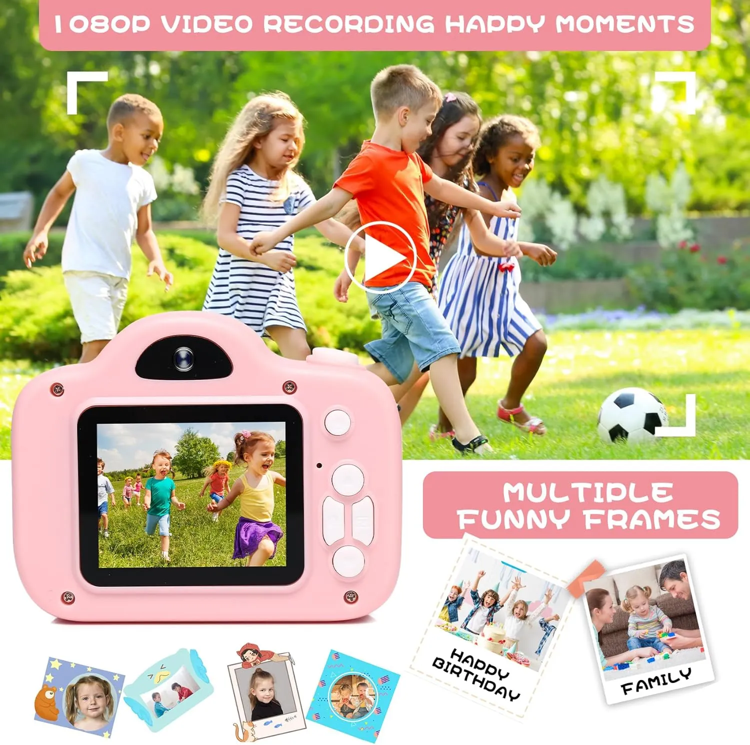 Kids Camera, Christmas Birthday Gifts for Children Age 3-8, HD Digital Video Cameras for Children, Portable Toy for 3 4 5 6 7 8 Year Old Kid with 32GB SD Card and Cute Children's Camera Bag (Pink)