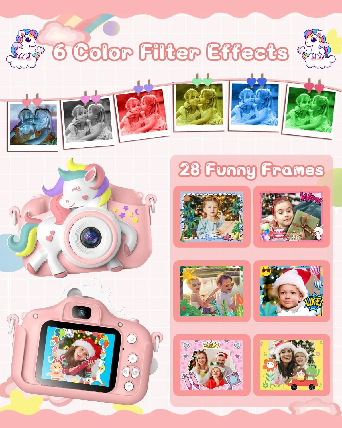 Kids Camera for 3-8 Years Old Toddlers Childrens Boys Girls Selfie Camera 20.0 MP HD 1080P IPS Screen Dual Digital Toy Camera for Kids Christmas Birthday Gifts