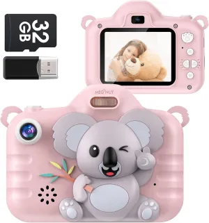 Kids Camera Koala Toys for 3-9 Years Girls Boys Toddler Digital Selfie Camera Video Camcorder Christmas Birthday Gifts for Children 1080P 48MP 2.4inch Screen with 32GB SD Card Pink