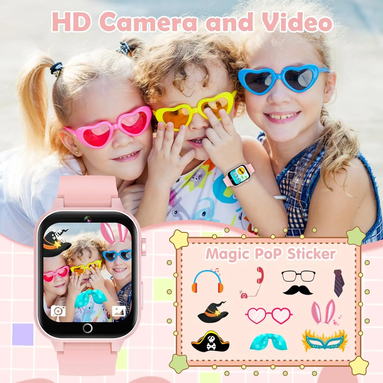 Kids Games Watch, with 26 Puzzle Games, Touch Screen, HD Camera, Alarm Clock, Toys for Ages 4-12 Years Old.Birthday Gift for Boys Girls (Soft Pink)