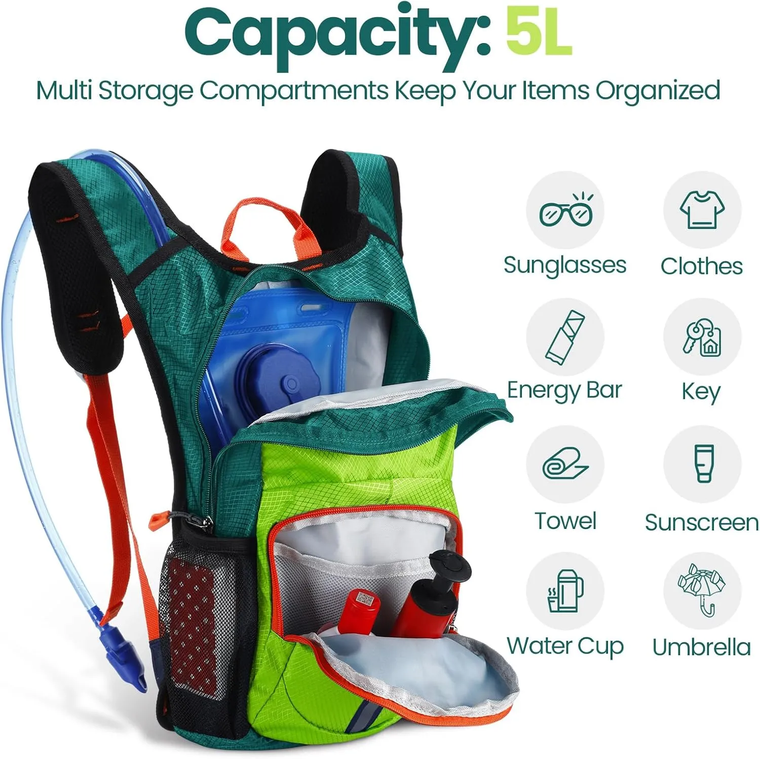 Kids Hydration Backpack with 1.5L Water Bladder Hiking Backpack Lightweight for Boys or Girls Children Biking Climbing Running Cycling