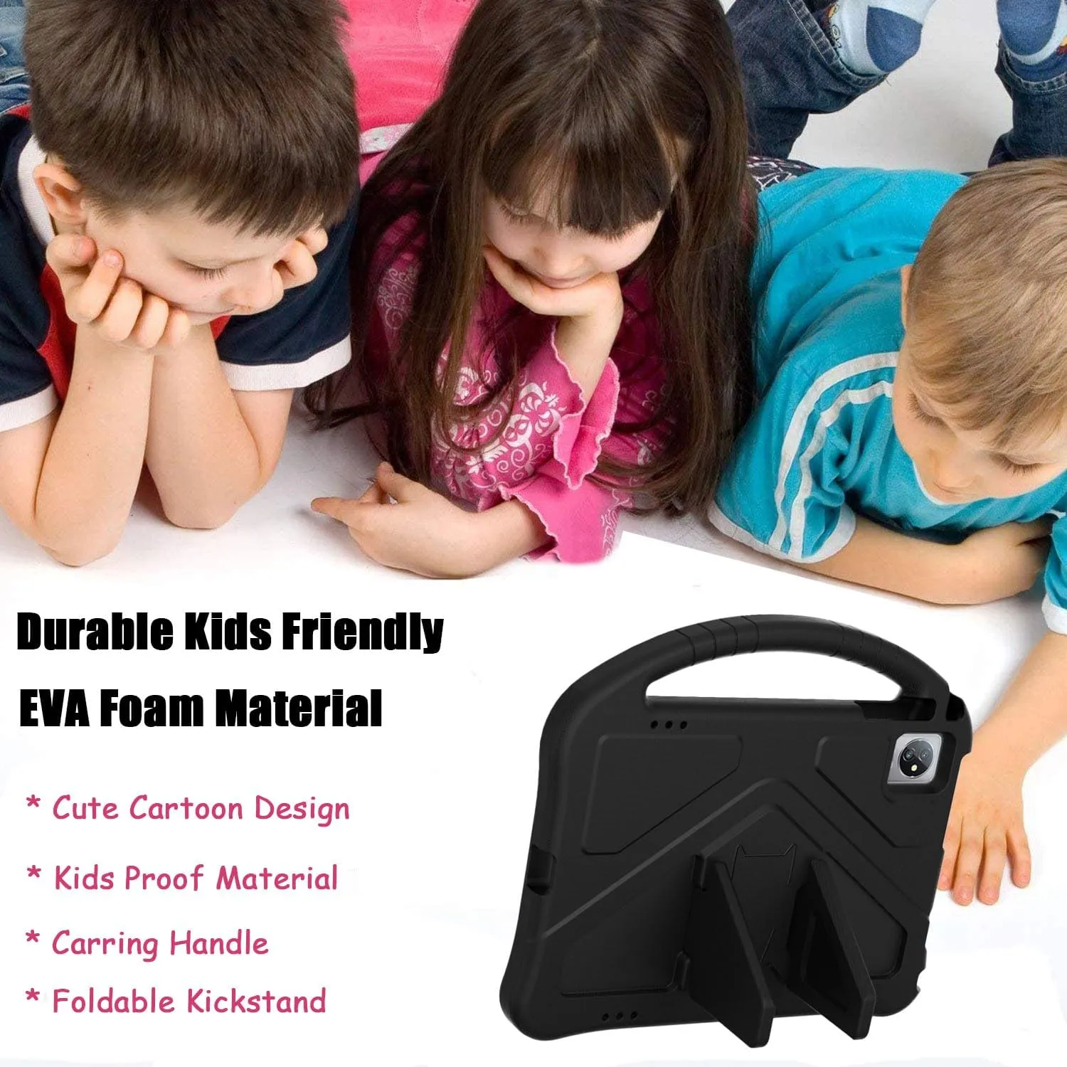 Kids Universal Case for Blackview Tab 8 WiFi 10.1 inch 2023, EVA Foam Stand Handle Cover for Blackview Tab 7 WiFi/OSCAL Pad 60/ DragonTouch Notepad 102/ Teclast P40HD 10.1" Tablets - Black