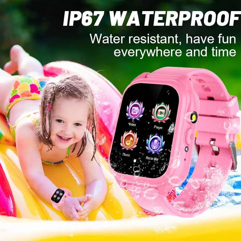 Kids Waterproof Smart Game Watch with 26 Game HD Camera 1.44'' Touchscreen Pedometer Video Music Player Alarm Clock Calculator Learning Toys for Girls Boys 3-12 Years Old (Pink)