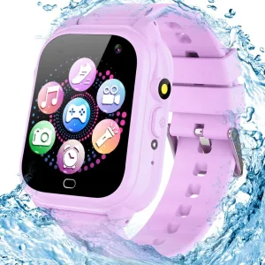 Kids Waterproof Smart Game Watch with 26 Game HD Camera 1.44'' Touchscreen Pedometer Video Music Player Alarm Clock Calculator Learning Toys for Girls Boys 3-12 Years Old (Purple)