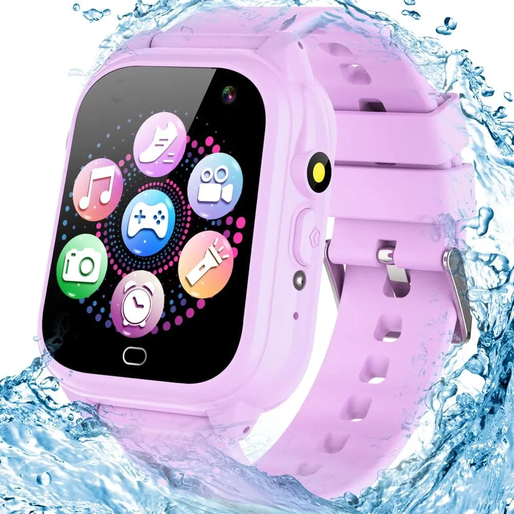 Kids Waterproof Smart Game Watch with 26 Game HD Camera 1.44'' Touchscreen Pedometer Video Music Player Alarm Clock Calculator Learning Toys for Girls Boys 3-12 Years Old (Purple)