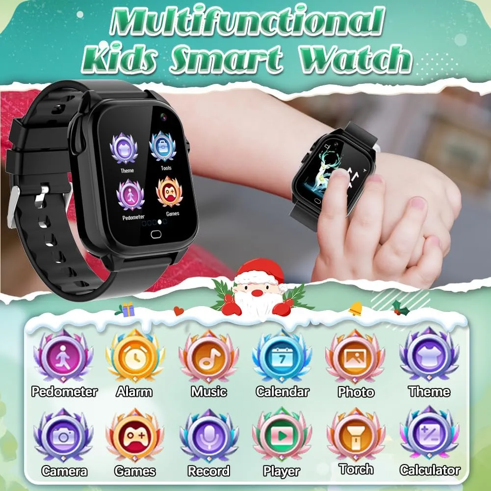 Kids Waterproof Smart Watch for Boys Girls Ages 3-12 Learning Toys with 26 Games Camera Video 1.44" Touchscreen Music Player Alarm Clock Flashlight Pedometer Toddler Watches Birthday Gifts