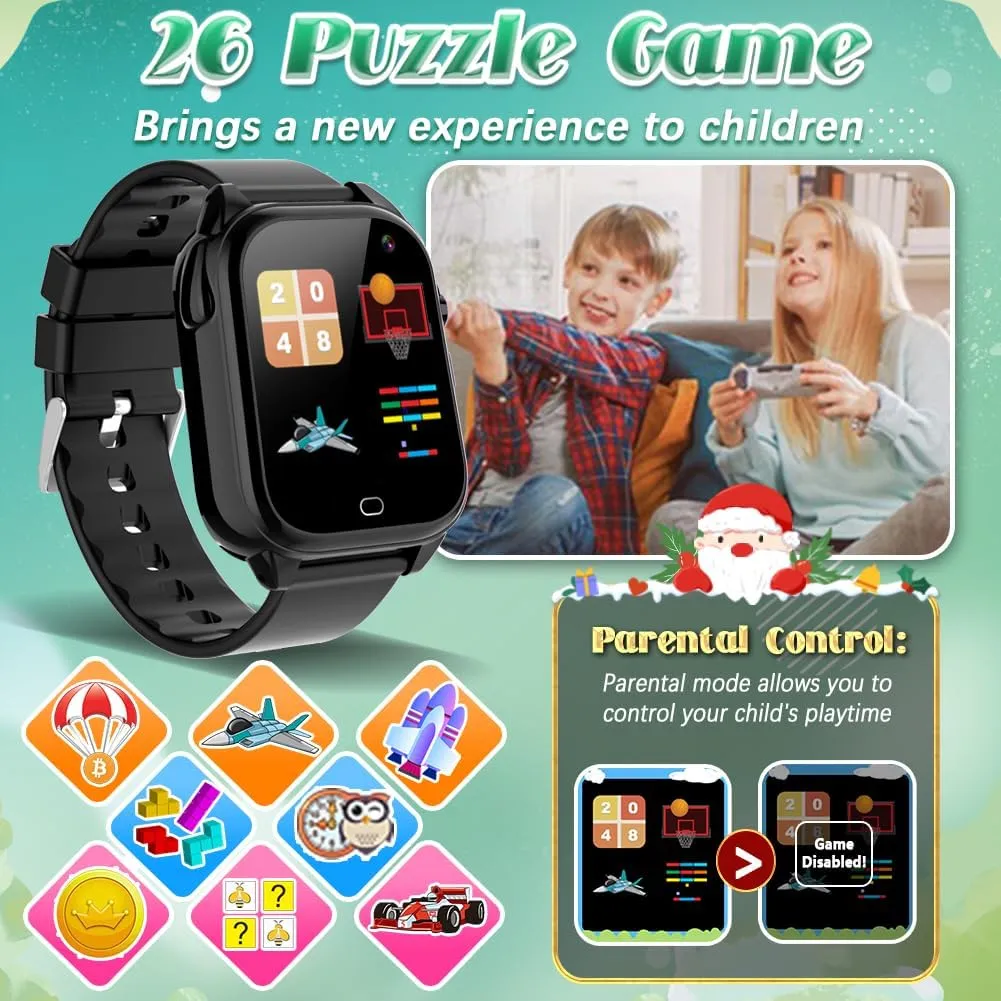 Kids Waterproof Smart Watch for Boys Girls Ages 3-12 Learning Toys with 26 Games Camera Video 1.44" Touchscreen Music Player Alarm Clock Flashlight Pedometer Toddler Watches Birthday Gifts
