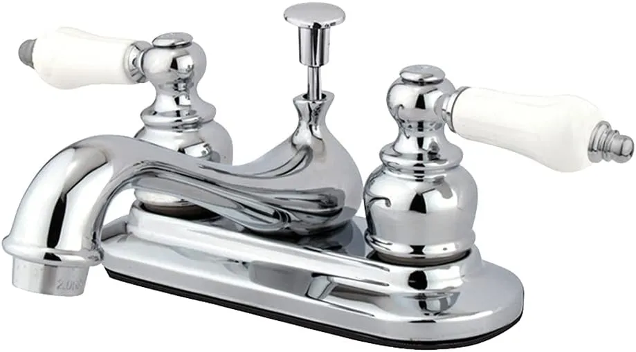 Kingston Brass KB601PL Restoration 4-Inch Centerset Lavatory Faucet with Porcelain Lever Handle, Polished Chrome