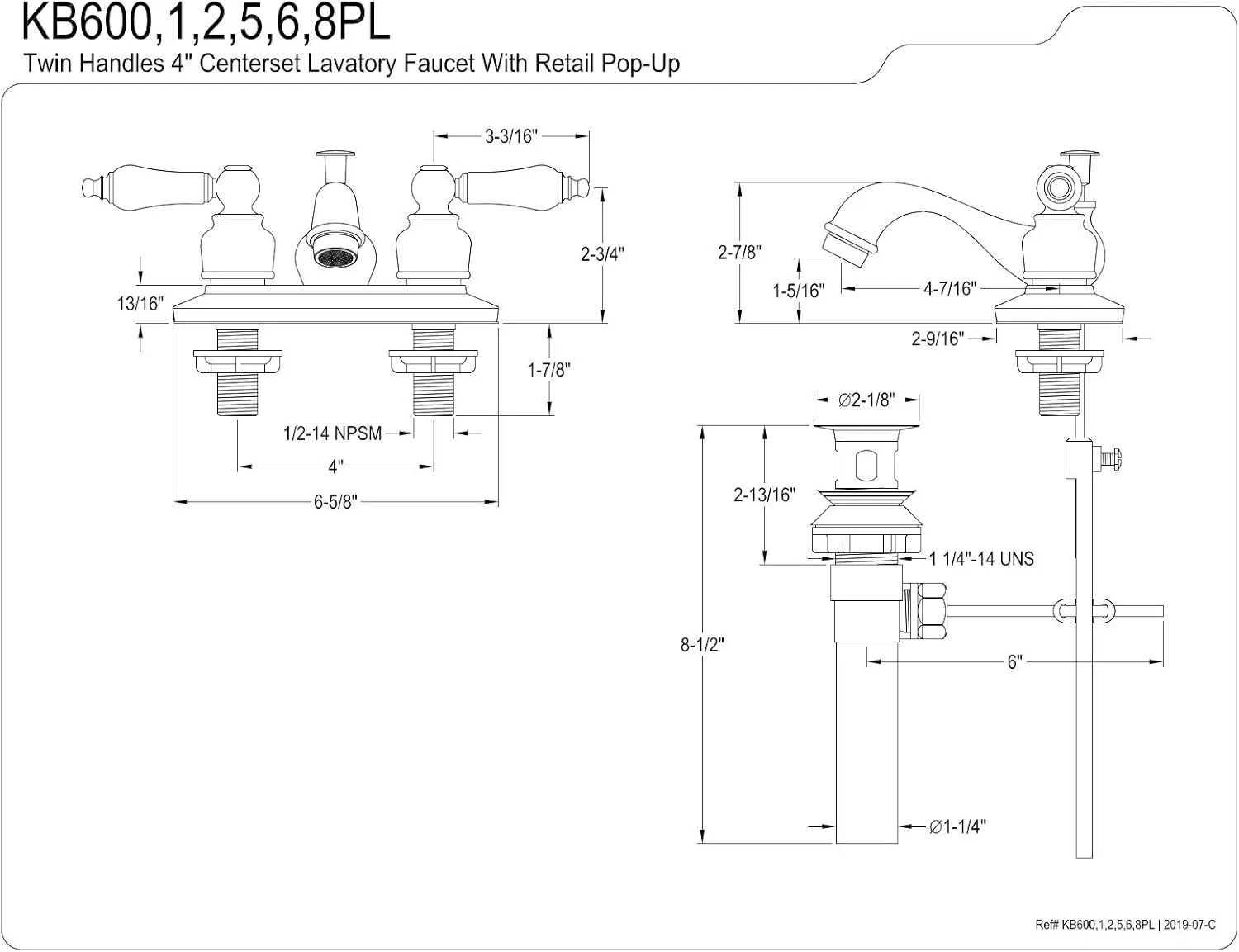 Kingston Brass KB601PL Restoration 4-Inch Centerset Lavatory Faucet with Porcelain Lever Handle, Polished Chrome