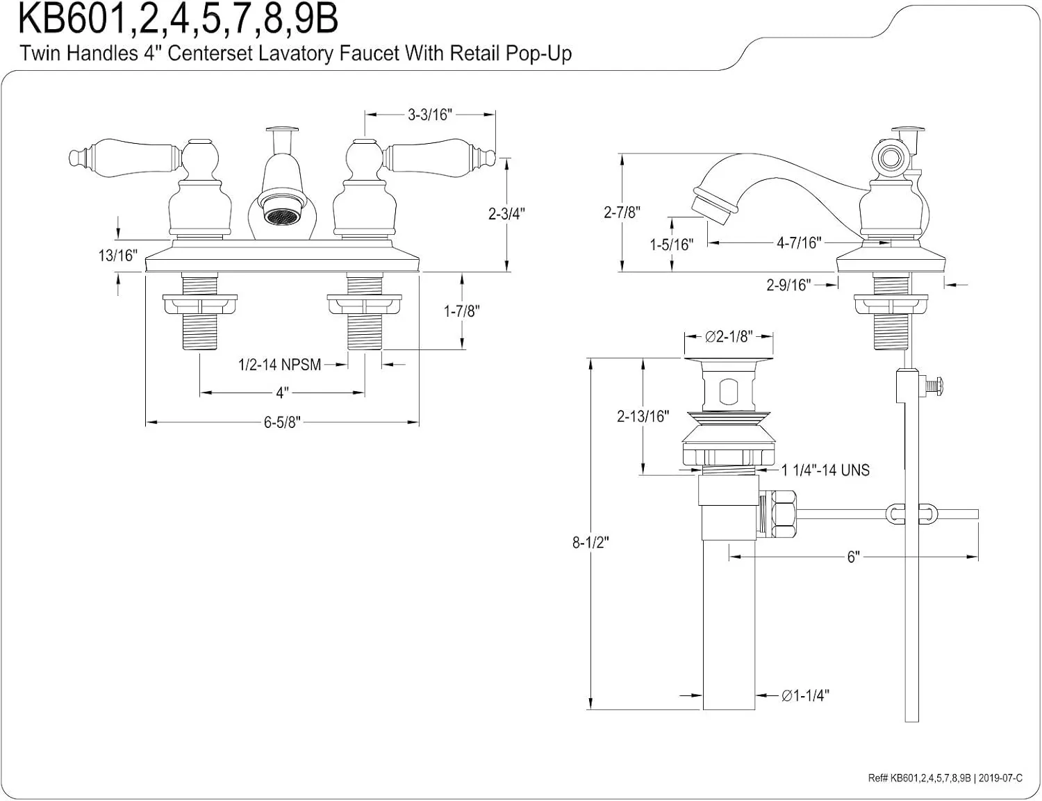 Kingston Brass KB605B Centerset Lavatory Faucet, 4 Inch, Oil Rubbed Bronze