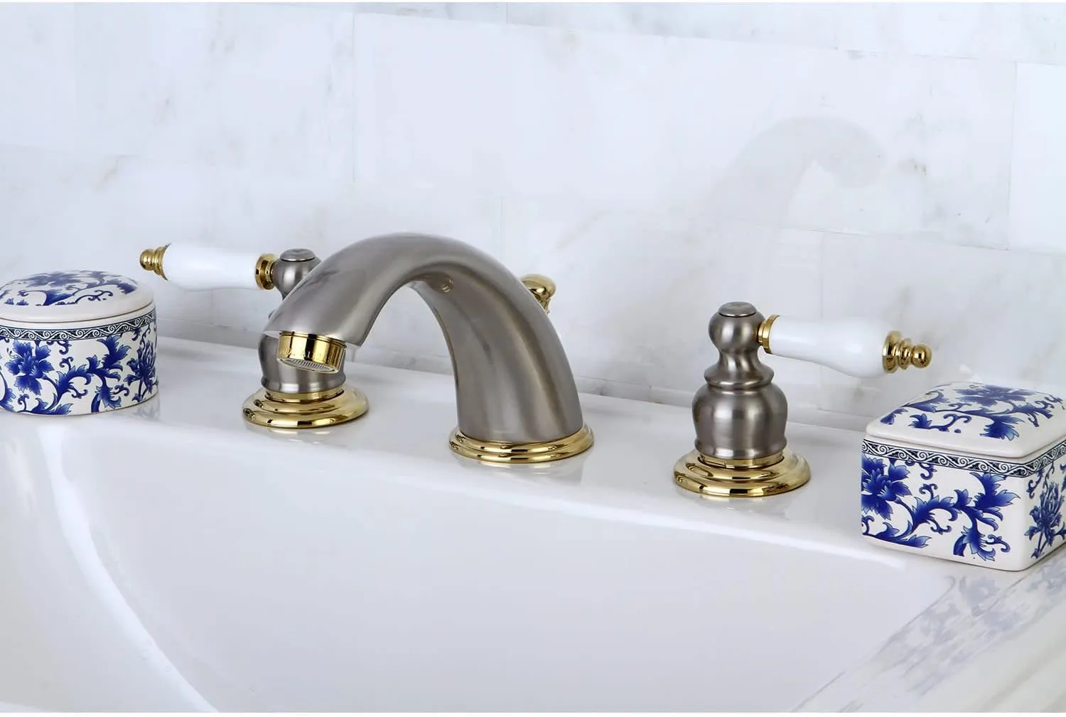 Kingston Brass KB977B Victorian Widespread Bathroom Faucet, 8-Inch Adjustable Center, Brushed Brass