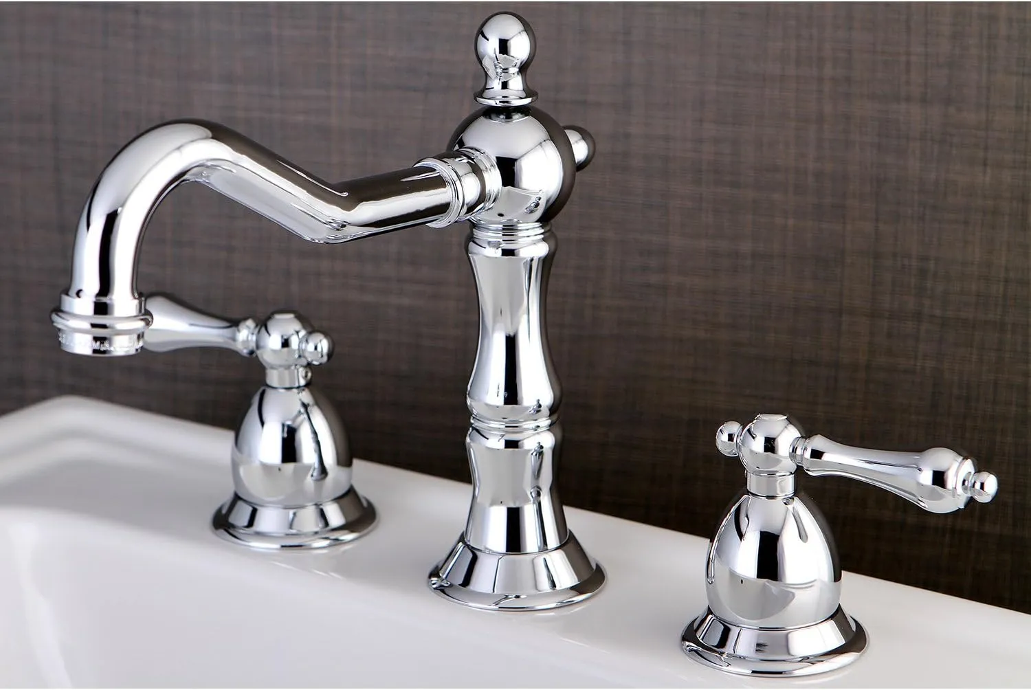 Kingston Brass KS1971AL Heritage Widespread Lavatory Faucet with Metal lever handle, Polished Chrome, 8-Inch Adjustable Center
