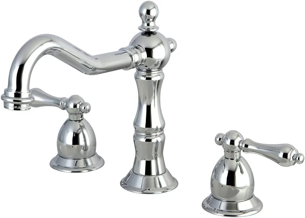 Kingston Brass KS1971AL Heritage Widespread Lavatory Faucet with Metal lever handle, Polished Chrome, 8-Inch Adjustable Center