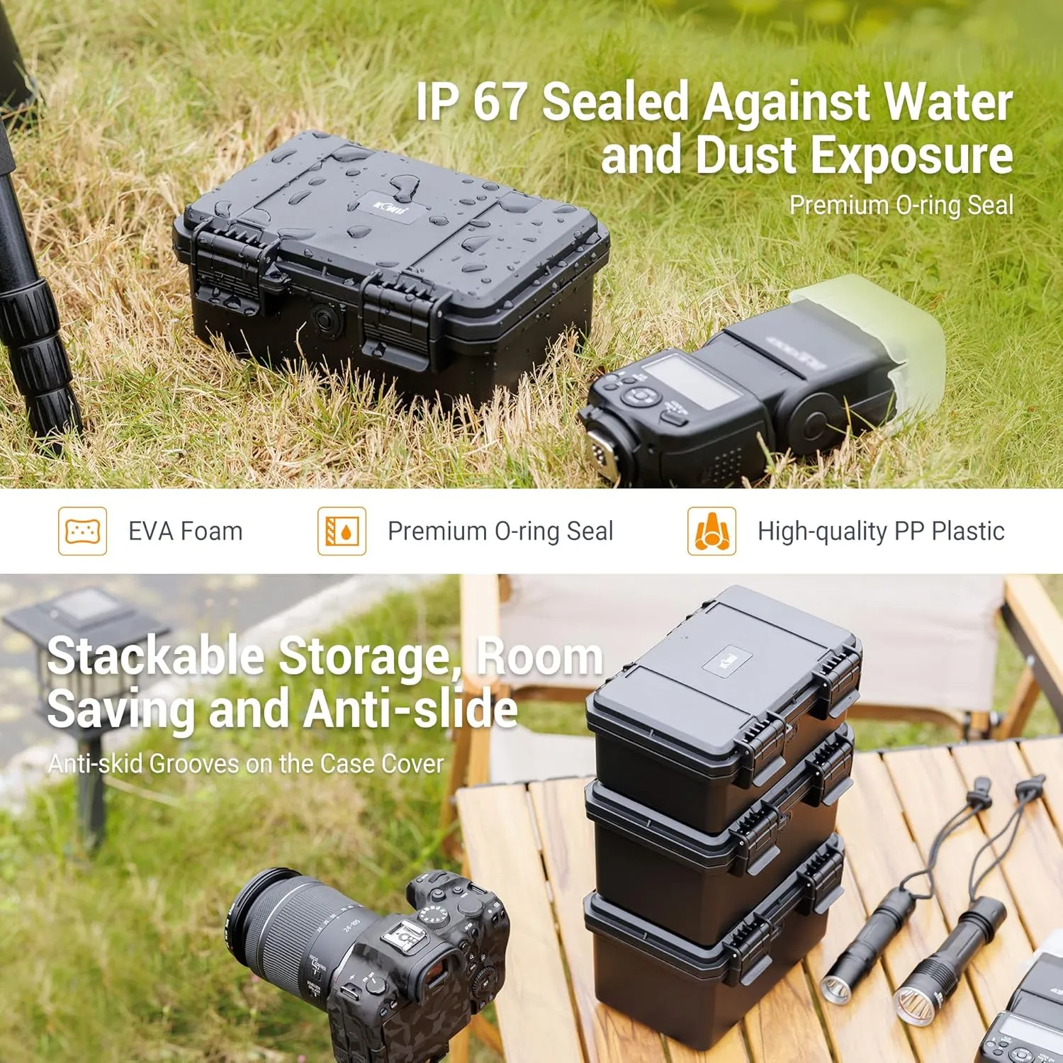 KIWIFOTOS 58 Slots AA AAA CR2032 Battery Case Holder with Tester, IP67 Waterproof Outdoor Batteries Storage Organizer Container with 3V CR2032 Button Battery Holder