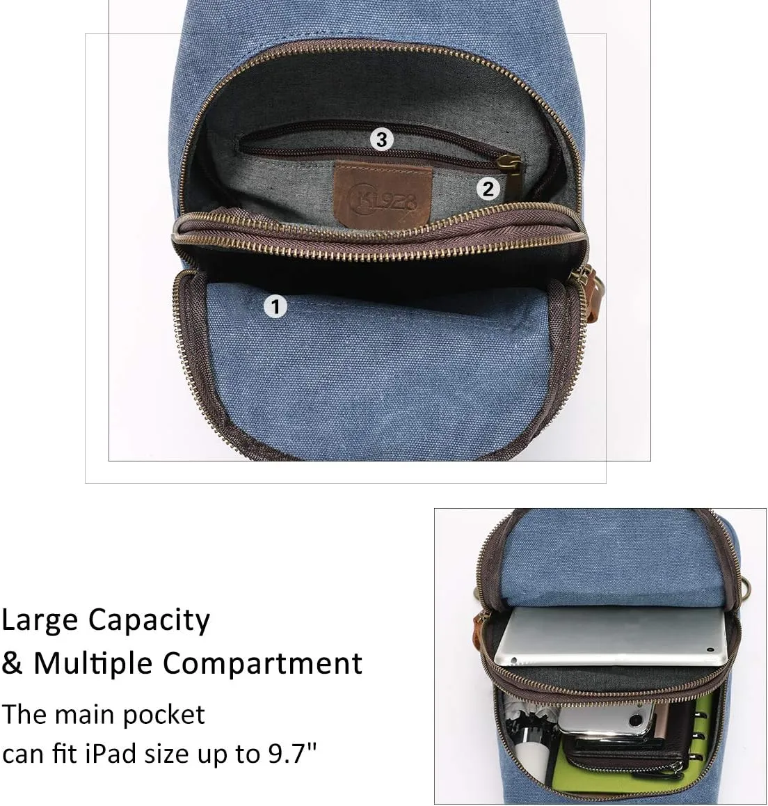 KL928 Canvas Sling Bag Crossbody Backpack Shoulder Casual Rucksack for Men Women