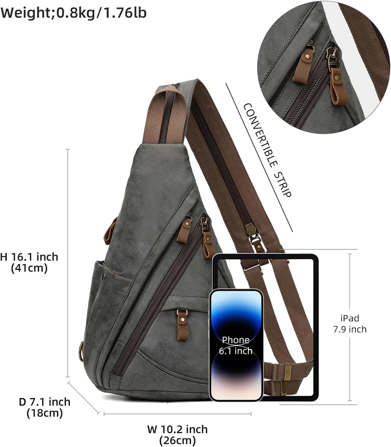 KL928 PU Leather Sling Bag - Small Crossbody Backpack Shoulder Casual Daypack Rucksack for Men Women