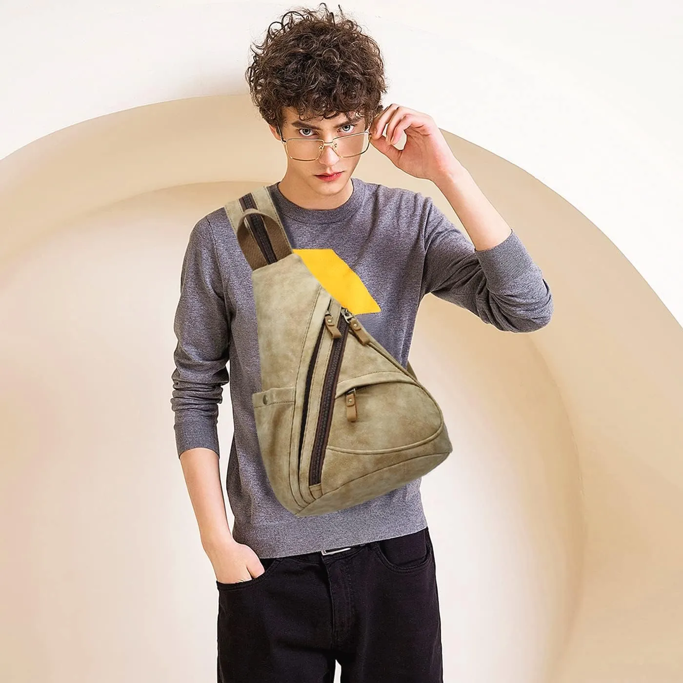 KL928 PU Leather Sling Bag - Small Crossbody Backpack Shoulder Casual Daypack Rucksack for Men Women