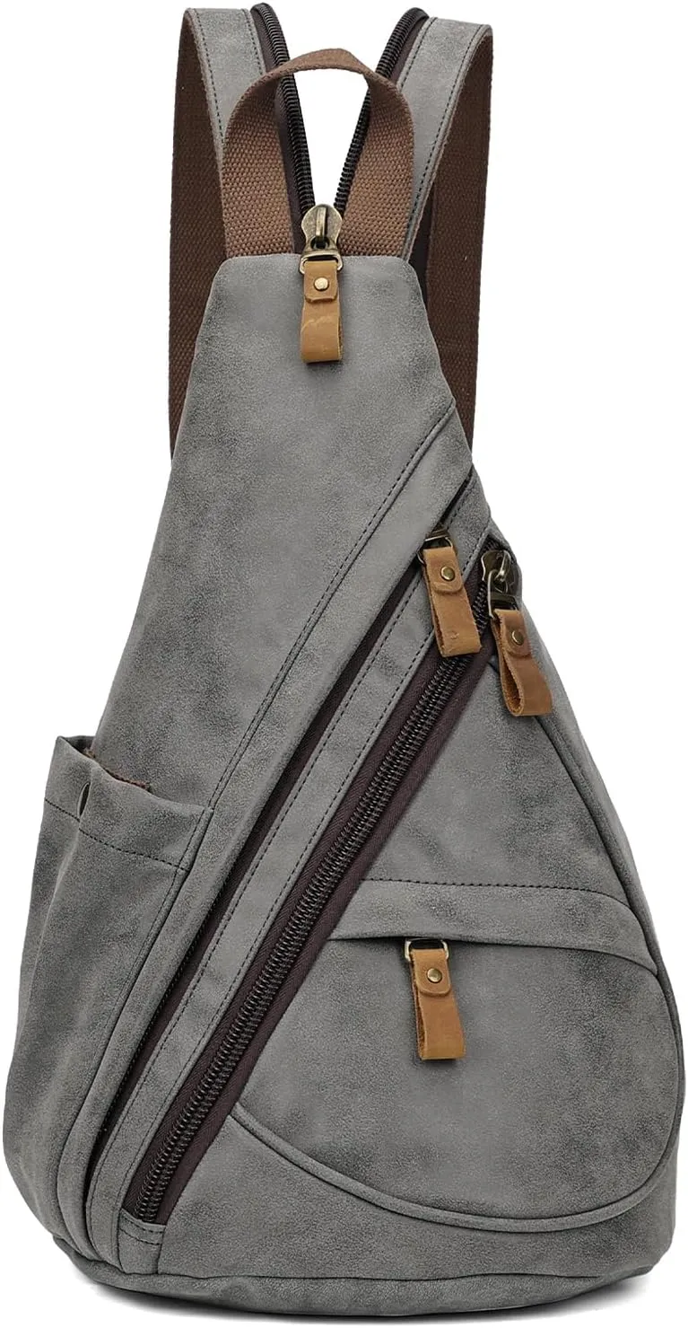 KL928 PU Leather Sling Bag - Small Crossbody Backpack Shoulder Casual Daypack Rucksack for Men Women