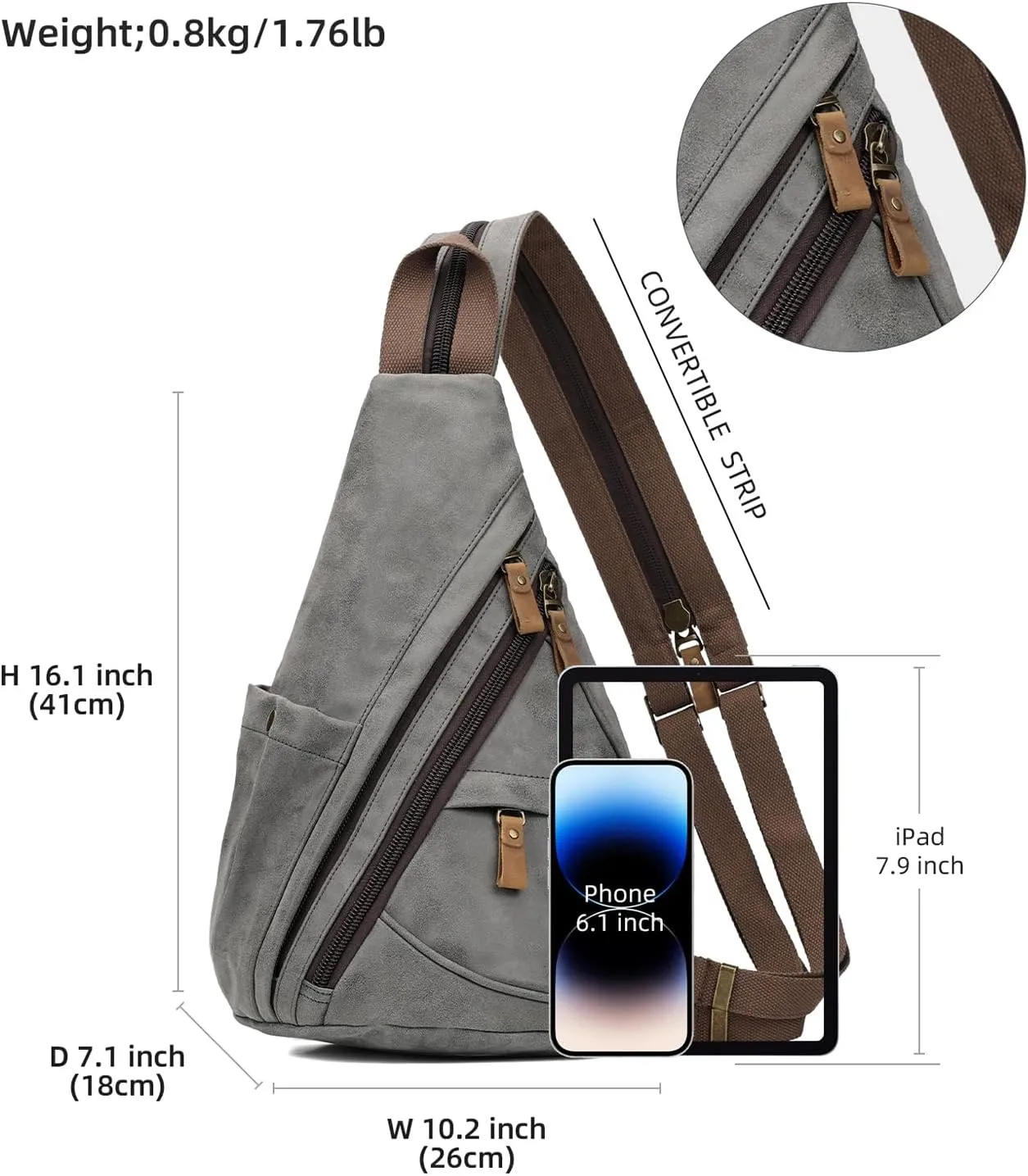 KL928 PU Leather Sling Bag - Small Crossbody Backpack Shoulder Casual Daypack Rucksack for Men Women