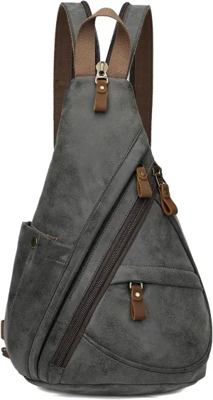 KL928 PU Leather Sling Bag - Small Crossbody Backpack Shoulder Casual Daypack Rucksack for Men Women