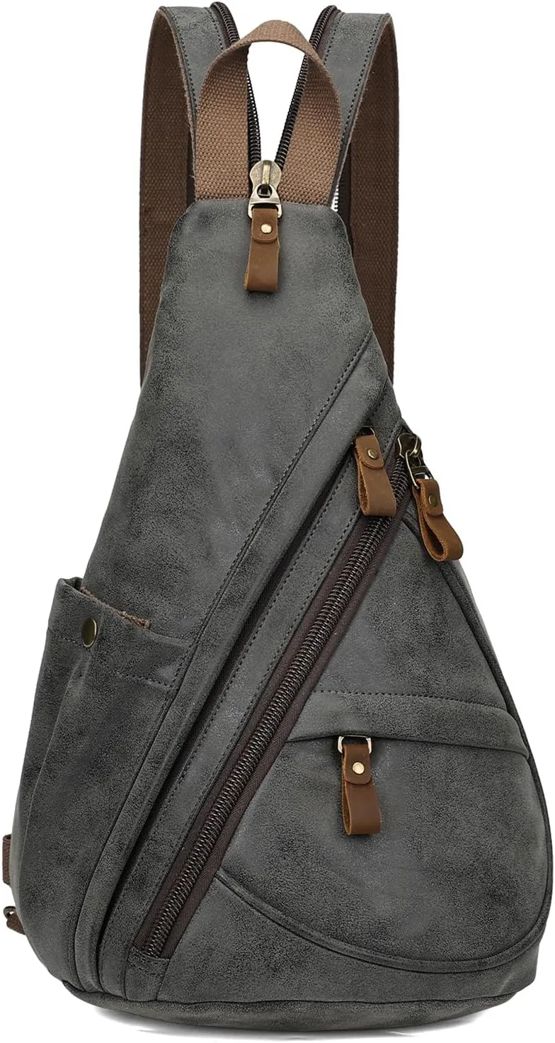 KL928 PU Leather Sling Bag - Small Crossbody Backpack Shoulder Casual Daypack Rucksack for Men Women