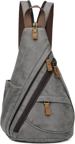 KL928 PU Leather Sling Bag - Small Crossbody Backpack Shoulder Casual Daypack Rucksack for Men Women