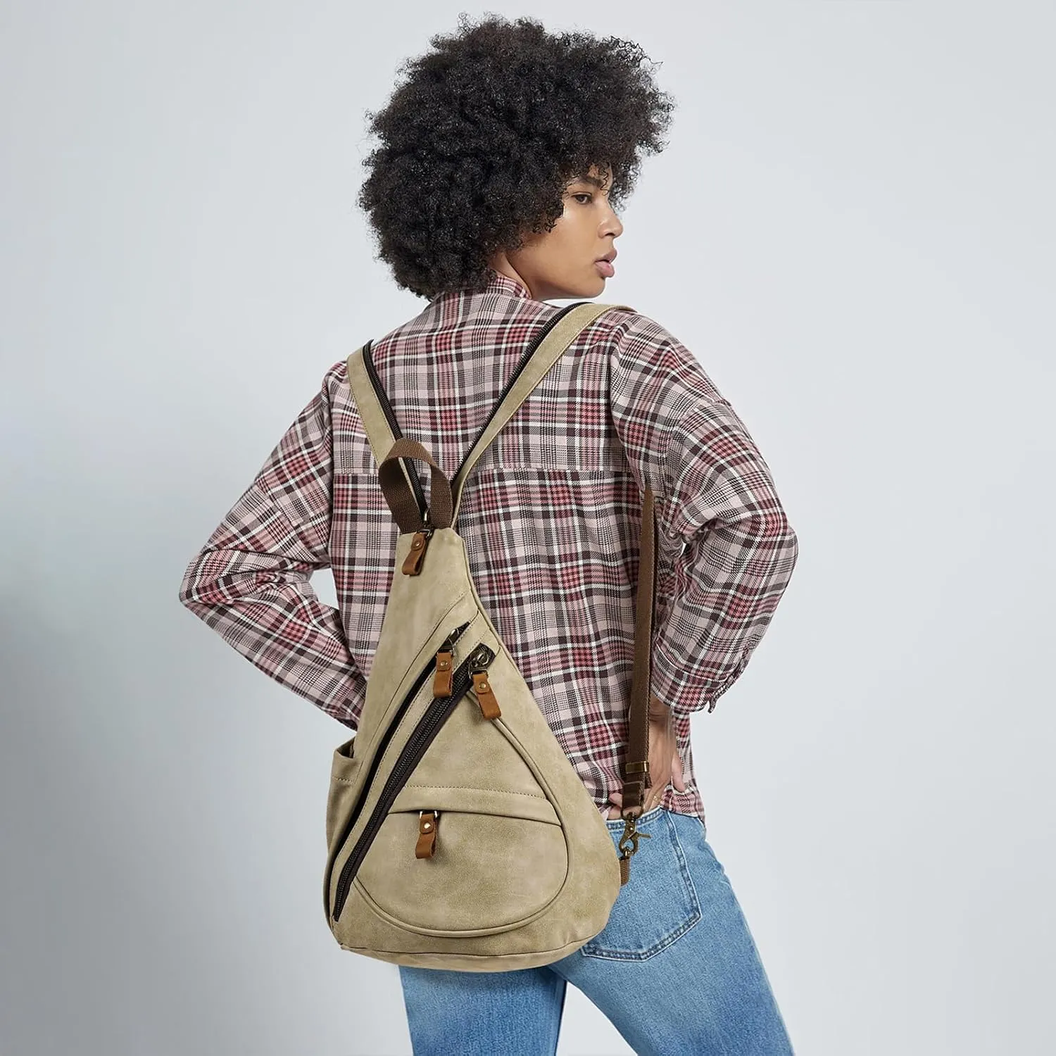 KL928 PU Leather Sling Bag - Small Crossbody Backpack Shoulder Casual Daypack Rucksack for Men Women