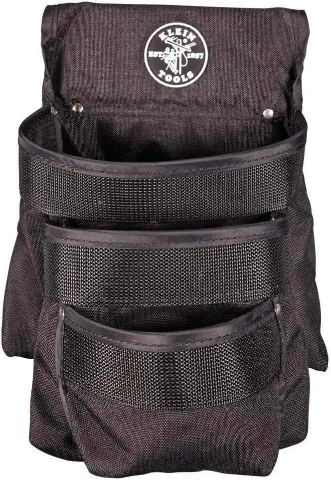 Klein Tools 5703 Tool Pouch, PowerLine Series Utility Pouch Fits Tool Belts up to 2.5-Inch, Strong Rivet Reinforced Stitching, 3-Pocket