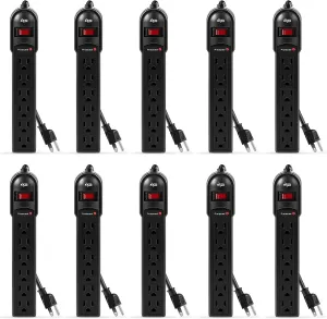 KMC 6-Outlet Surge Protector Power Strip 10-Pack, 735 Joules, Overload Protection, 2-Foot Cord