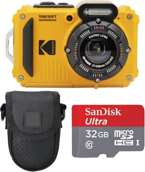Kodak PIXPRO WPZ2 Rugged Waterproof Digital Camera Bundle with Black Point & Shoot Case   32GB microSDHC Card (Yellow) Bundle (3 Items)