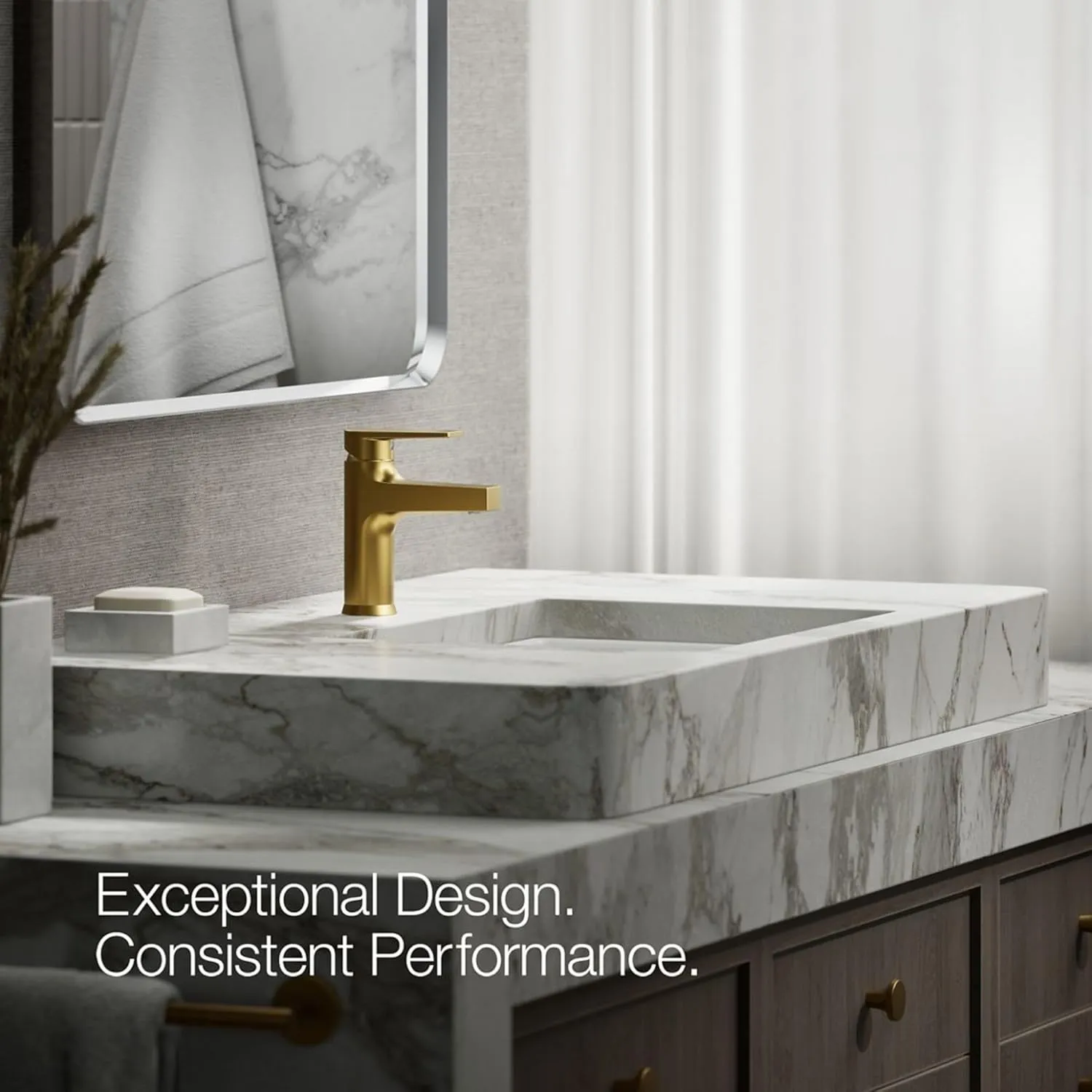 KOHLER 74013-4-2MB Taut Single-Handle Bathroom Faucet with Pop-Up Drain, One Hold Bathroom Sink Faucet with Escutcheon, Vibrant Brushed Moderne Brass