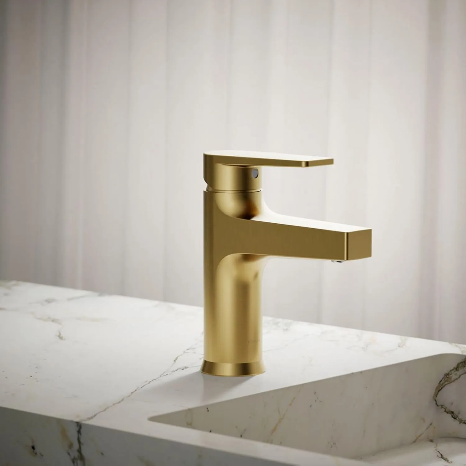 KOHLER 74013-4-2MB Taut Single-Handle Bathroom Faucet with Pop-Up Drain, One Hold Bathroom Sink Faucet with Escutcheon, Vibrant Brushed Moderne Brass