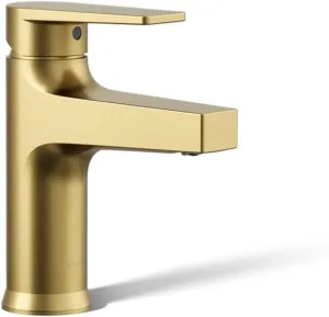 KOHLER 74013-4-2MB Taut Single-Handle Bathroom Faucet with Pop-Up Drain, One Hold Bathroom Sink Faucet with Escutcheon, Vibrant Brushed Moderne Brass