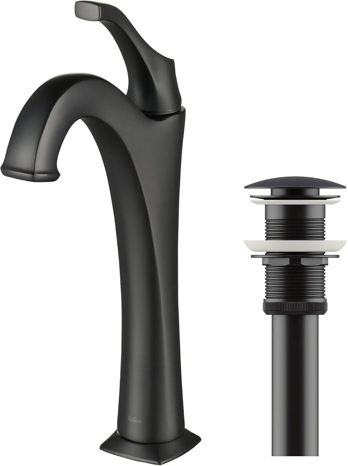 KRAUS KVF-1200MB Arlo Single Handle Vessel Bathroom Faucet with Pop Up Drain, Matte Black