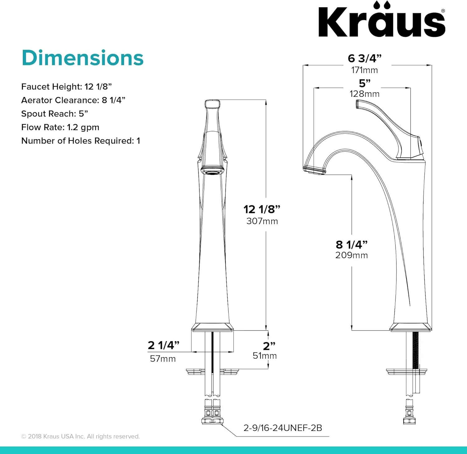 KRAUS KVF-1200MB Arlo Single Handle Vessel Bathroom Faucet with Pop Up Drain, Matte Black