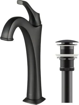 KRAUS KVF-1200MB Arlo Single Handle Vessel Bathroom Faucet with Pop Up Drain, Matte Black