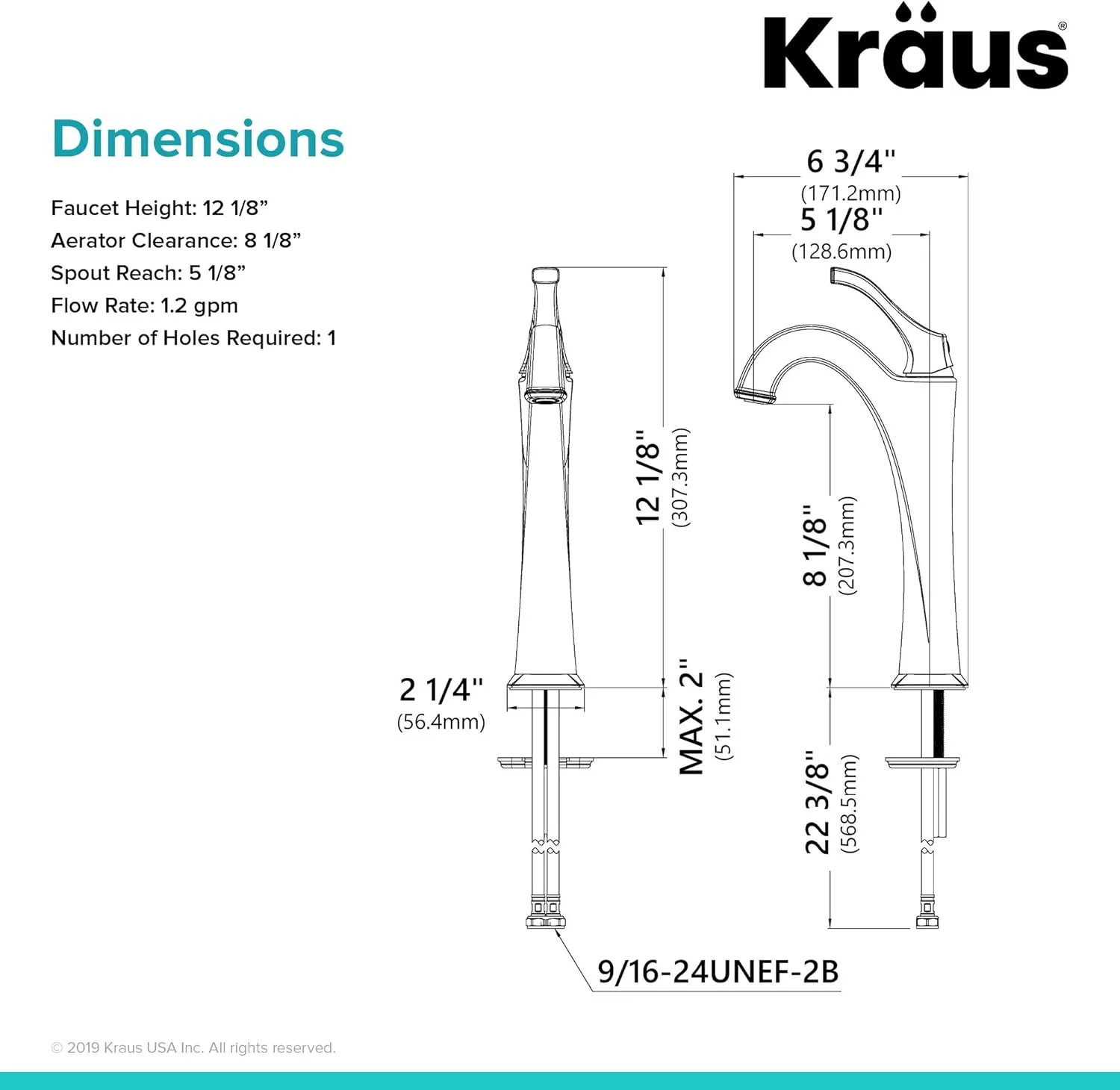 KRAUS KVF-1200ORB Arlo Single Handle Vessel Bathroom Faucet with Pop Up Drain, Oil Rubbed Bronze