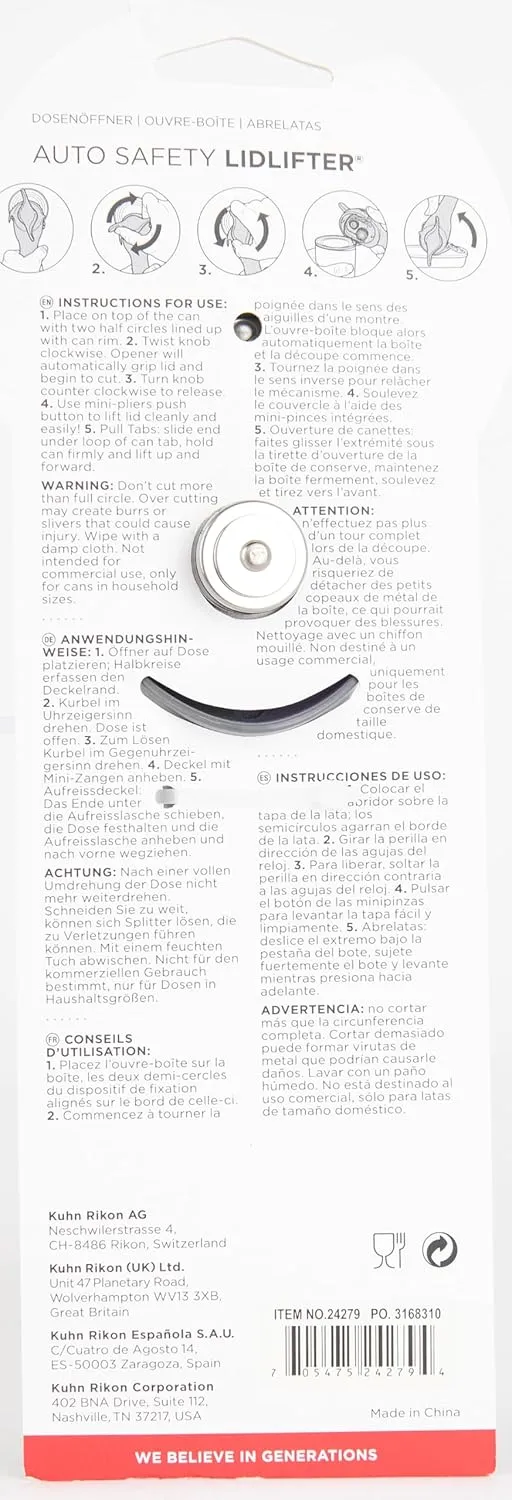 Kuhn Rikon Can Opener with Lid-Lifting Pincers, Tin Opener with Stainless Steel Blade. Tin Openers for Arthritis Hands. Can Openers That Work – 3 Year Kuhn Rikon Kitchen Accessories Guarantee