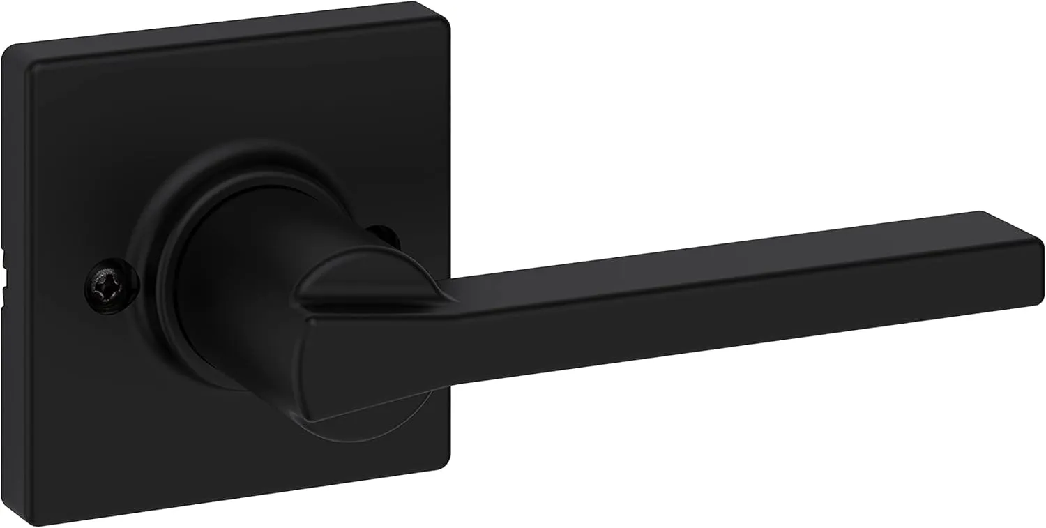 Kwikset Casey Interior Passage Door Handle, Lever For Closet and Hallway Doors, Reversible Non-Locking Handle Lever, Matte Black , with Microban Protection