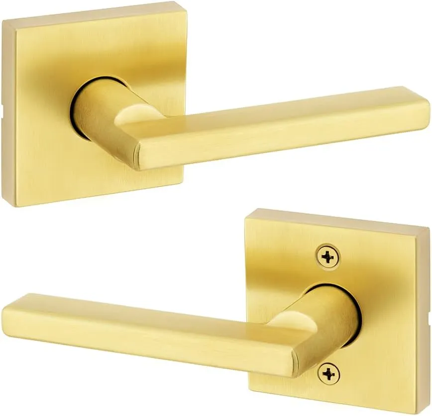 Kwikset Halifax Interior Passage Door Handle, Lever For Closet and Hallway Doors, Reversible Non-Locking Handle Lever, Satin Brass, with Microban Protection