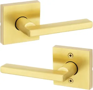 Kwikset Halifax Interior Passage Door Handle, Lever For Closet and Hallway Doors, Reversible Non-Locking Handle Lever, Satin Brass, with Microban Protection