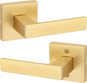 Kwikset Singapore Interior Passage Door Handle, Lever for Closet and Hallway Doors, Reversible Non-Locking Handle Lever, Satin Brass, with Microban Protection