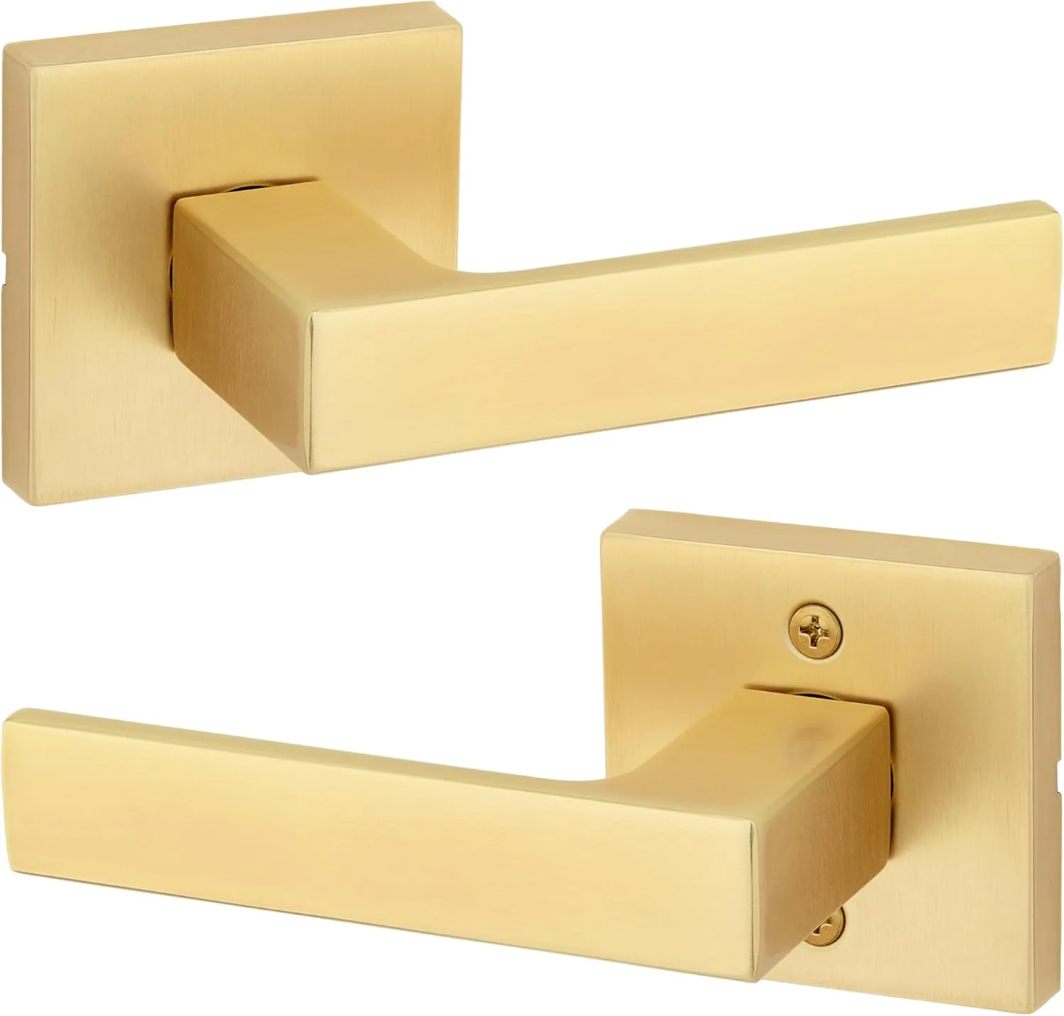 Kwikset Singapore Interior Passage Door Handle, Lever for Closet and Hallway Doors, Reversible Non-Locking Handle Lever, Satin Brass, with Microban Protection