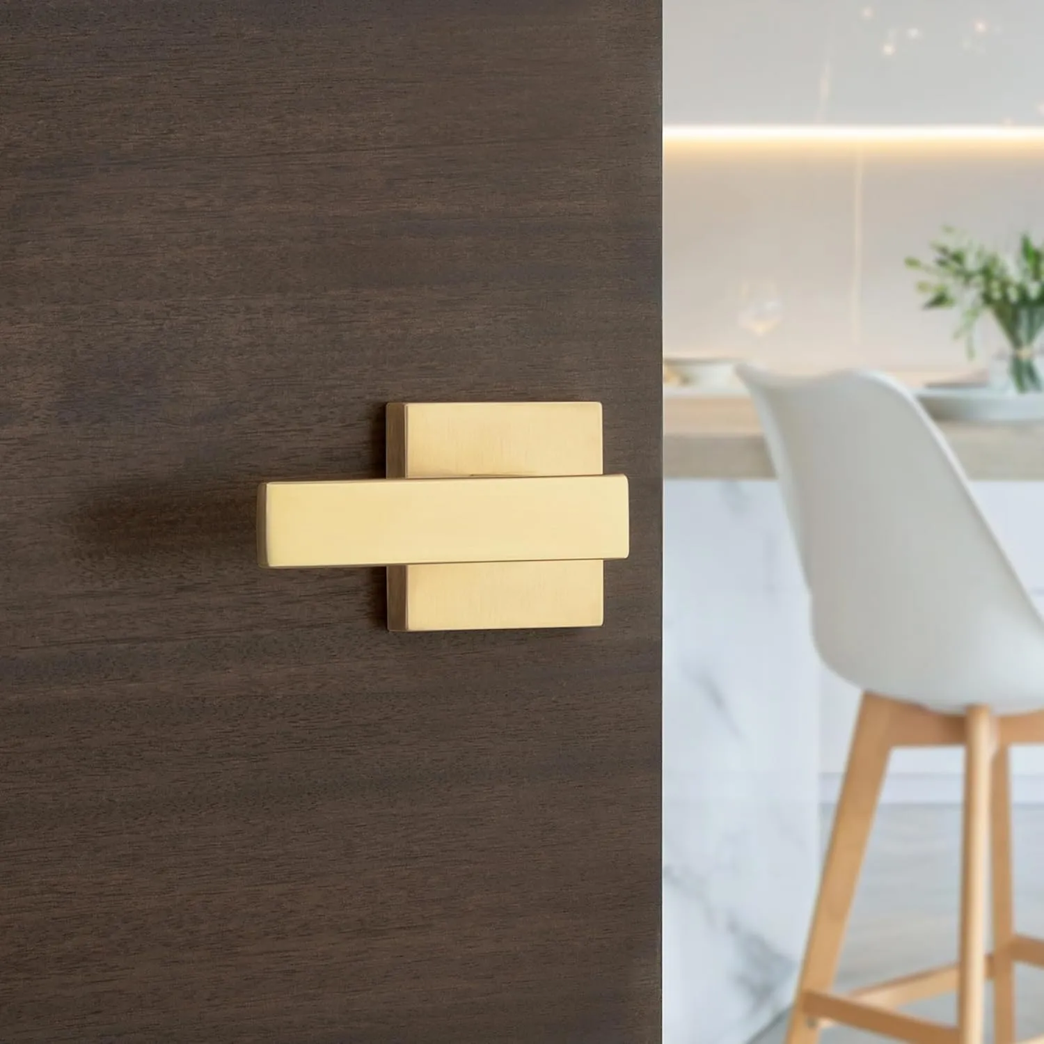 Kwikset Singapore Interior Passage Door Handle, Lever for Closet and Hallway Doors, Reversible Non-Locking Handle Lever, Satin Brass, with Microban Protection